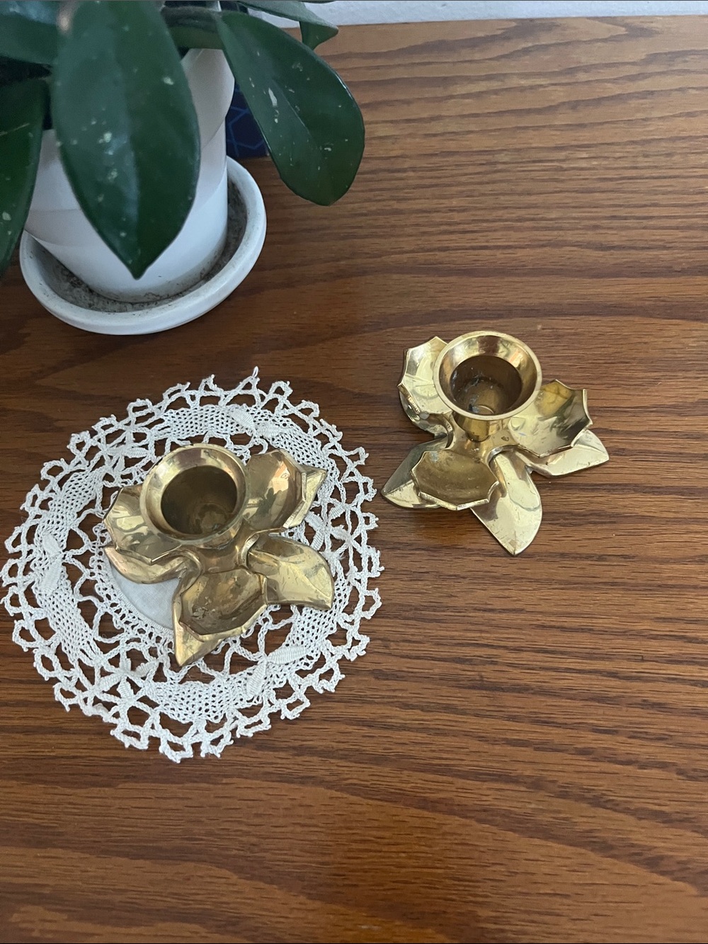 Brass Floral Candle Holders - Gold